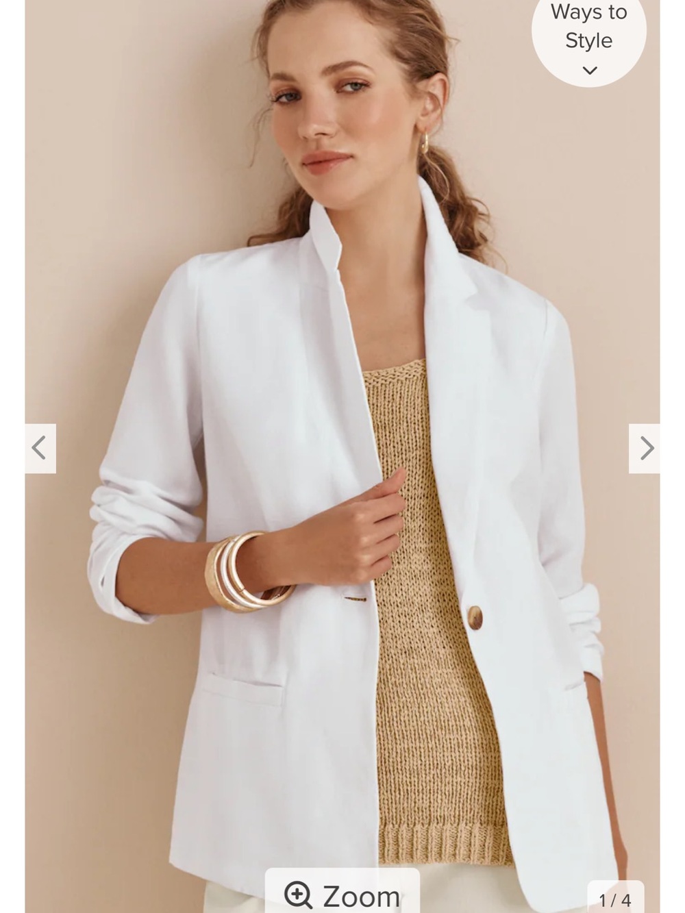 J Jill Women's Cream White Single-Button 100%Linen Blazer Petite XS